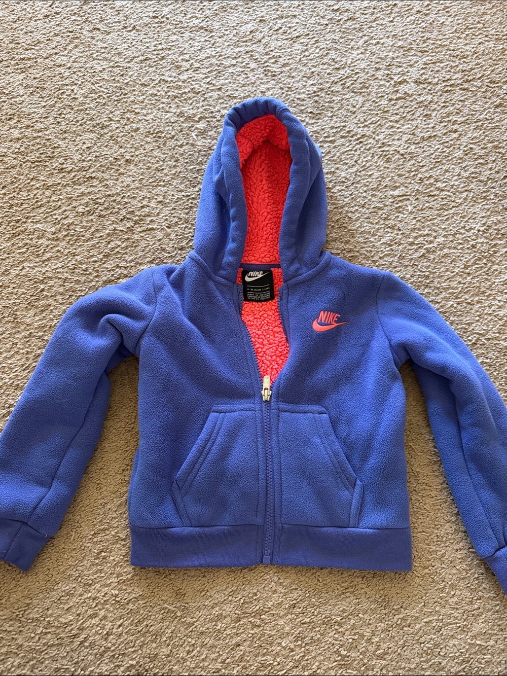 Nike Kids Blue Fleece Hoodie with Pink Sherpa Lining